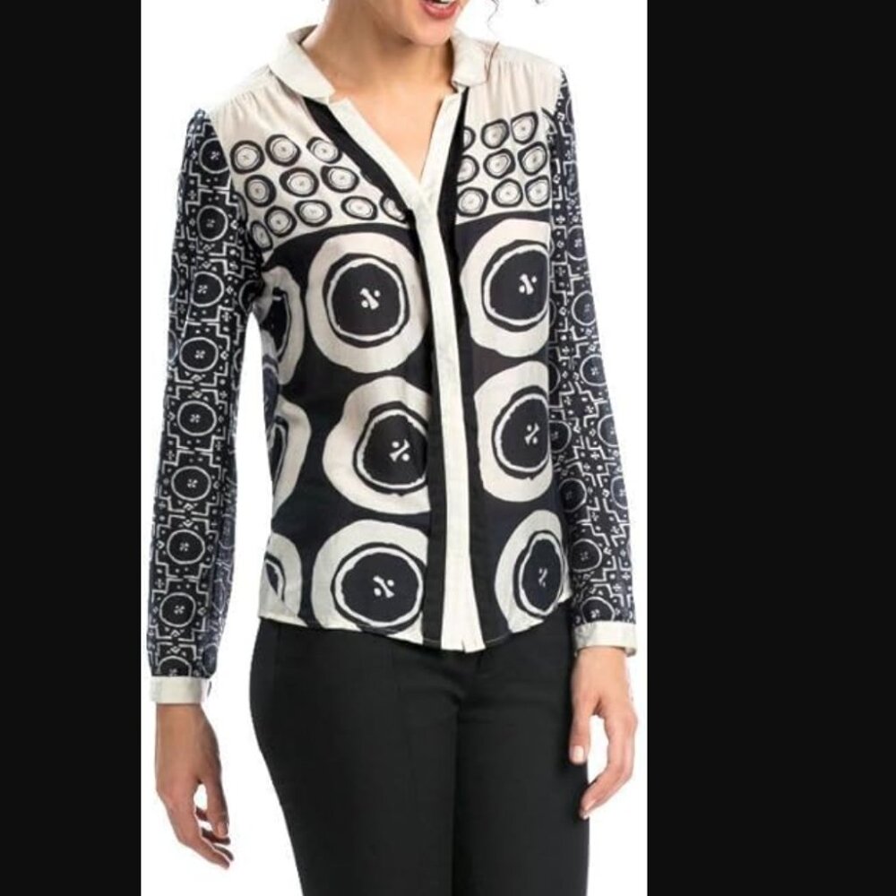 Desigual Black and White Blouse Geometric Bold Graphic Design